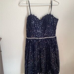 Elegant Navy Sequin Dress